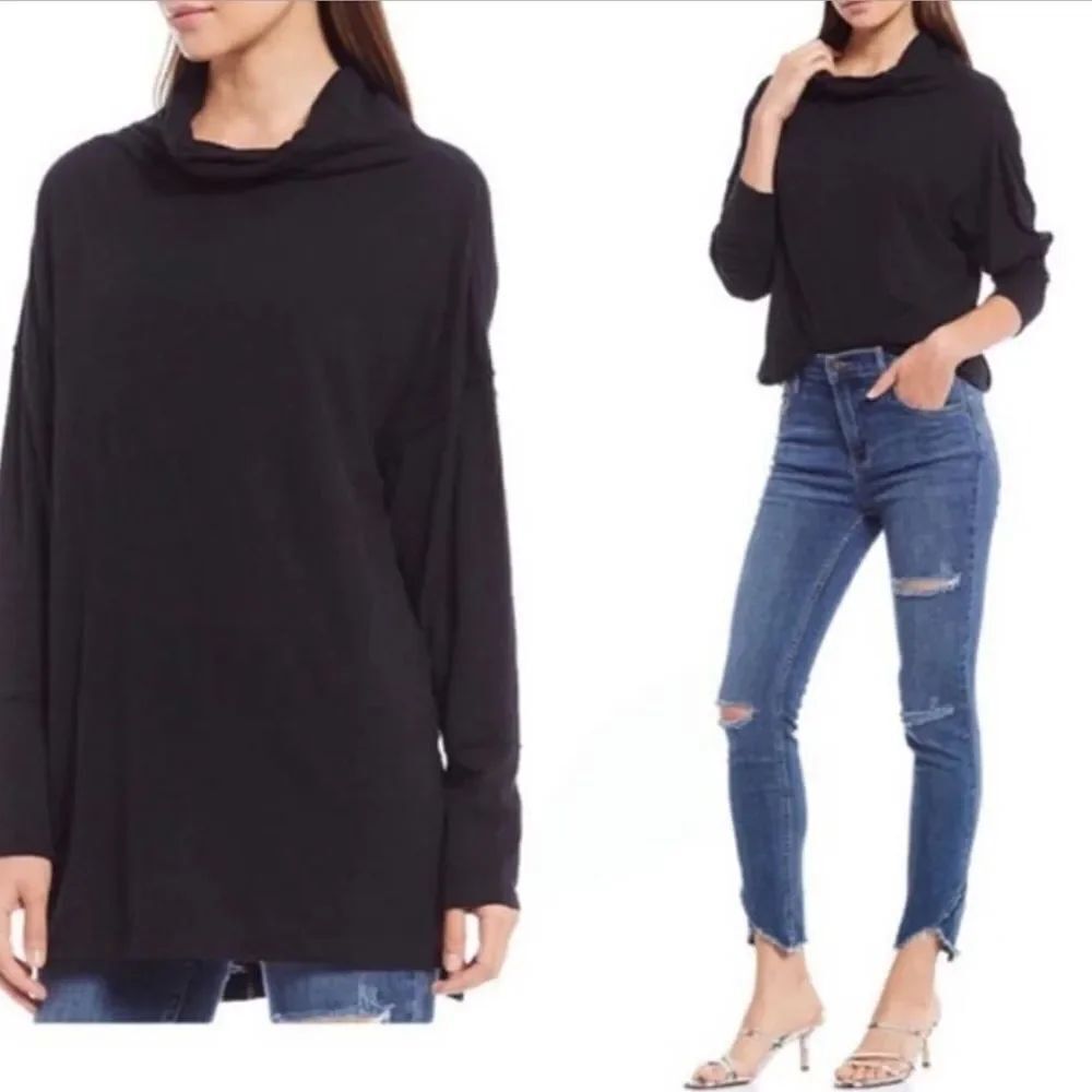Free People We The Free Bella Vista Tunic Top Black Oversized